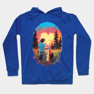 Heartfelt Journey: Boy and Dog Under the Sky Hoodie